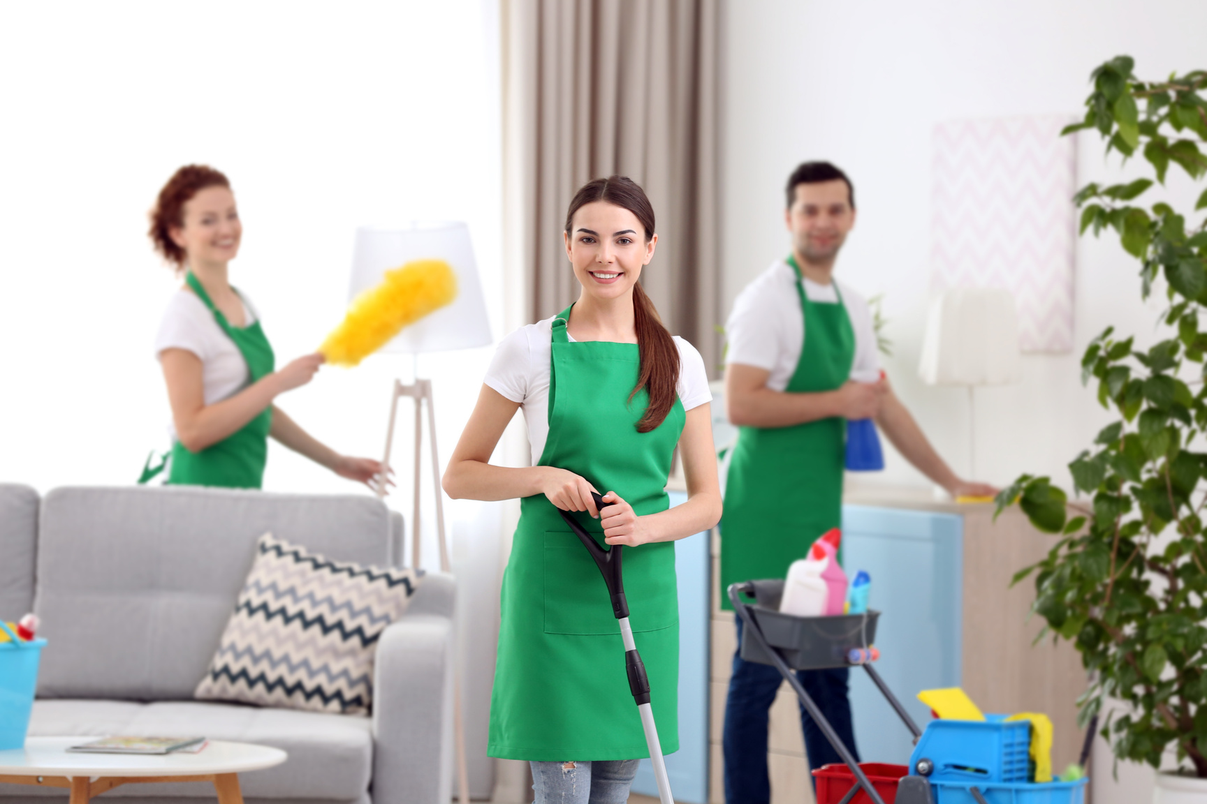 Cleaning Crew Working in the Living Room